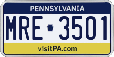 PA license plate MRE3501