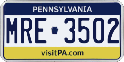 PA license plate MRE3502