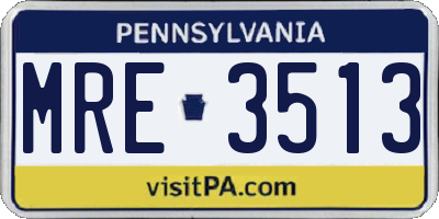 PA license plate MRE3513