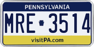 PA license plate MRE3514