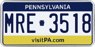 PA license plate MRE3518