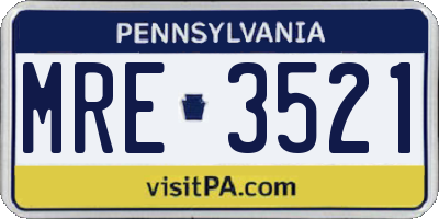 PA license plate MRE3521