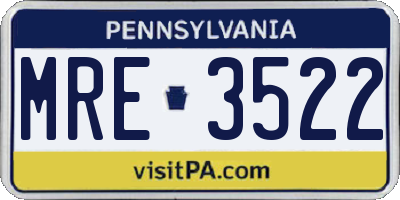 PA license plate MRE3522
