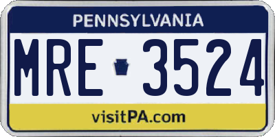 PA license plate MRE3524