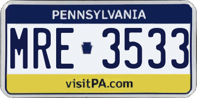 PA license plate MRE3533