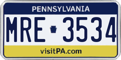 PA license plate MRE3534