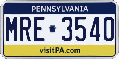 PA license plate MRE3540