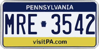 PA license plate MRE3542