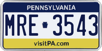 PA license plate MRE3543
