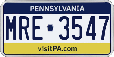 PA license plate MRE3547