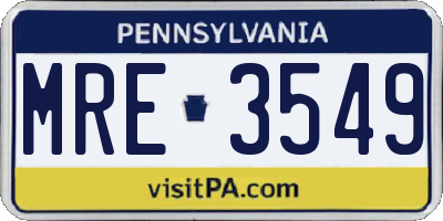 PA license plate MRE3549