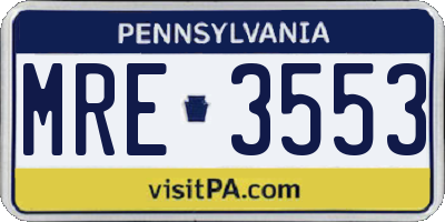PA license plate MRE3553
