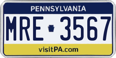 PA license plate MRE3567