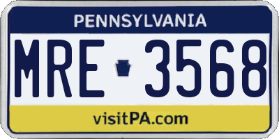 PA license plate MRE3568