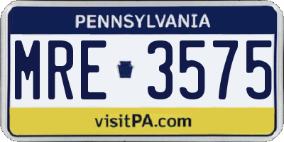 PA license plate MRE3575
