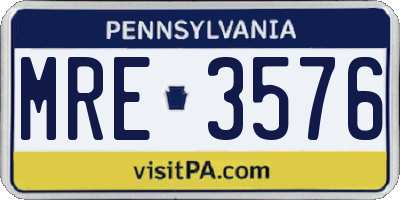 PA license plate MRE3576