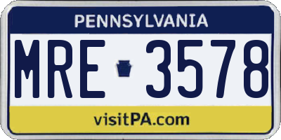 PA license plate MRE3578