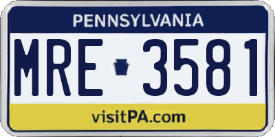 PA license plate MRE3581