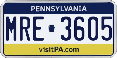 PA license plate MRE3605