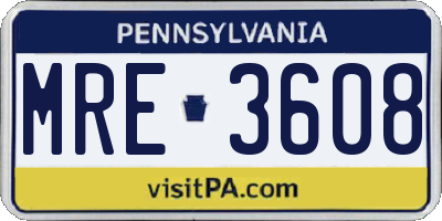 PA license plate MRE3608