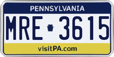 PA license plate MRE3615