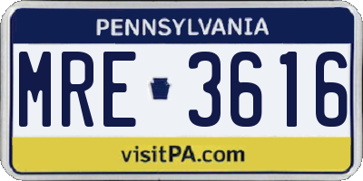 PA license plate MRE3616