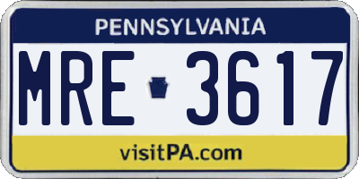 PA license plate MRE3617