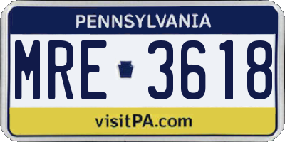 PA license plate MRE3618