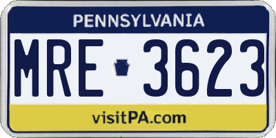 PA license plate MRE3623