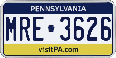 PA license plate MRE3626
