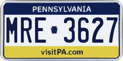 PA license plate MRE3627
