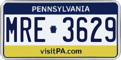 PA license plate MRE3629