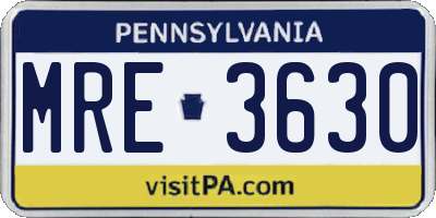 PA license plate MRE3630