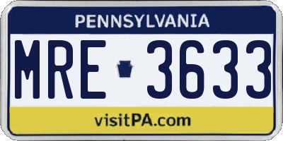 PA license plate MRE3633