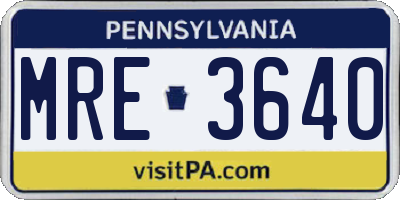 PA license plate MRE3640