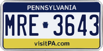 PA license plate MRE3643