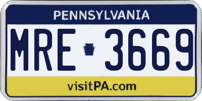 PA license plate MRE3669
