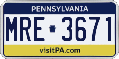 PA license plate MRE3671
