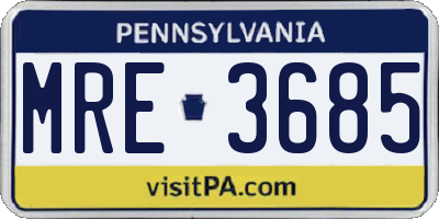 PA license plate MRE3685