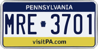 PA license plate MRE3701