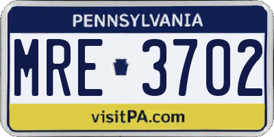 PA license plate MRE3702