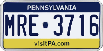 PA license plate MRE3716