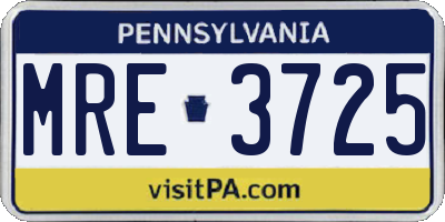 PA license plate MRE3725
