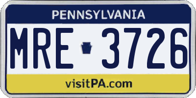 PA license plate MRE3726