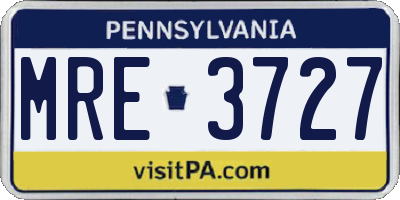 PA license plate MRE3727