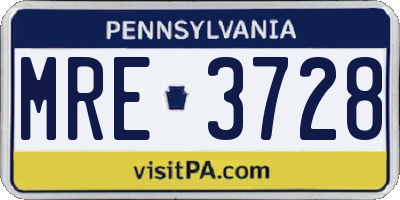 PA license plate MRE3728