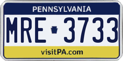 PA license plate MRE3733