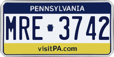 PA license plate MRE3742