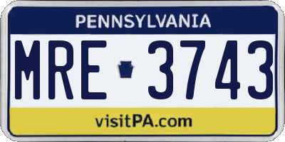 PA license plate MRE3743