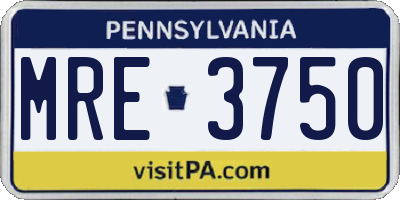 PA license plate MRE3750